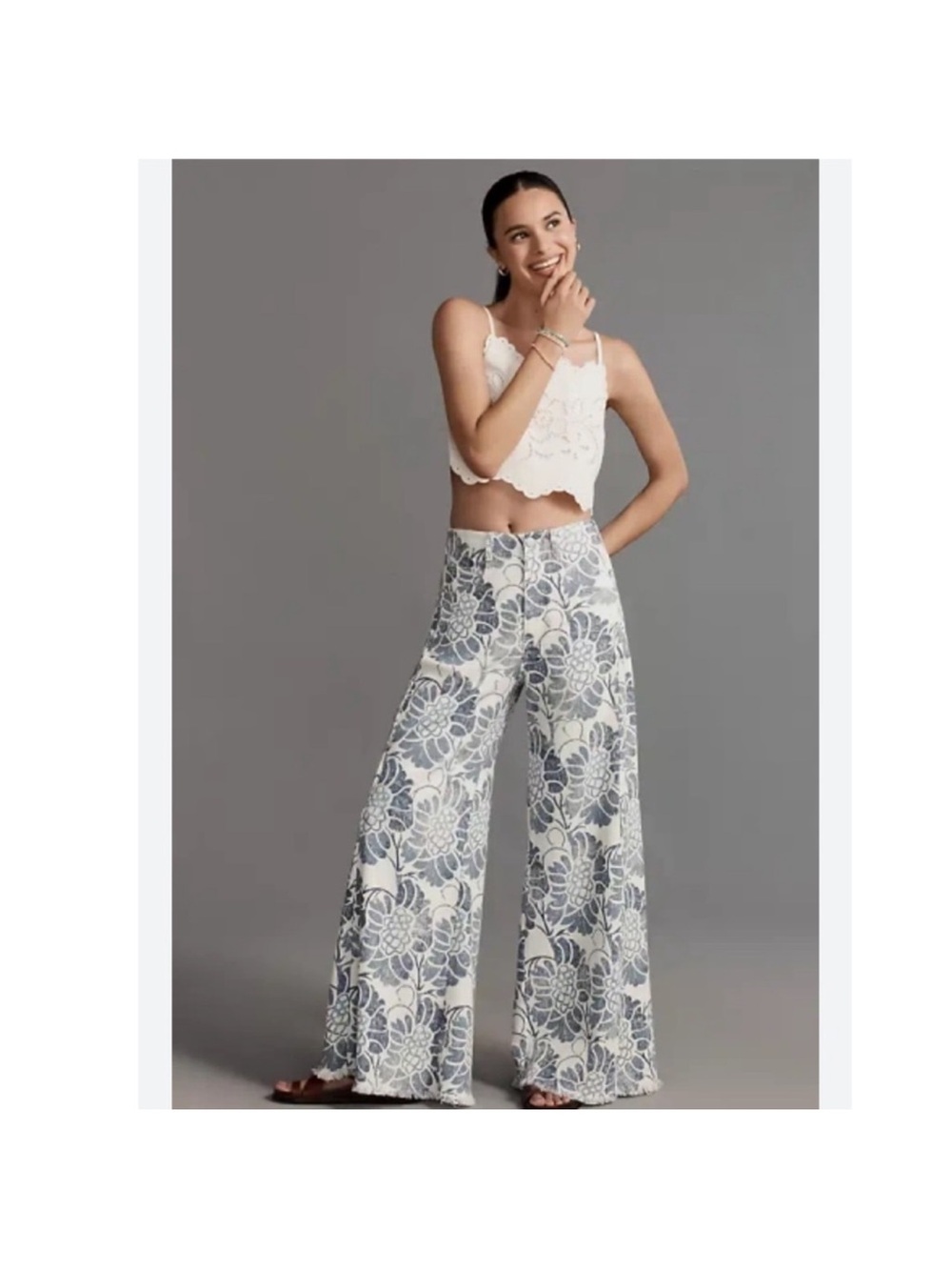 The Adi Printed Linen Mid-Rise Flare Pants by Pilcro
NWOT